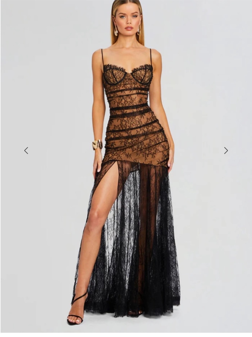 Black Lace Overlay Maxi Dress with Nude Lining